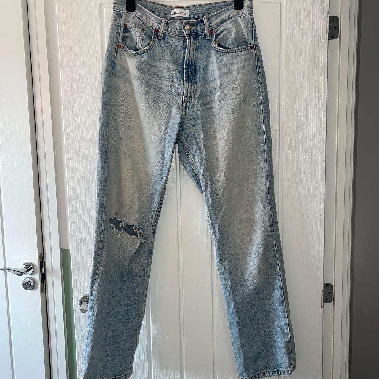 Zara high waisted baggy jeans. Distressed... - Depop