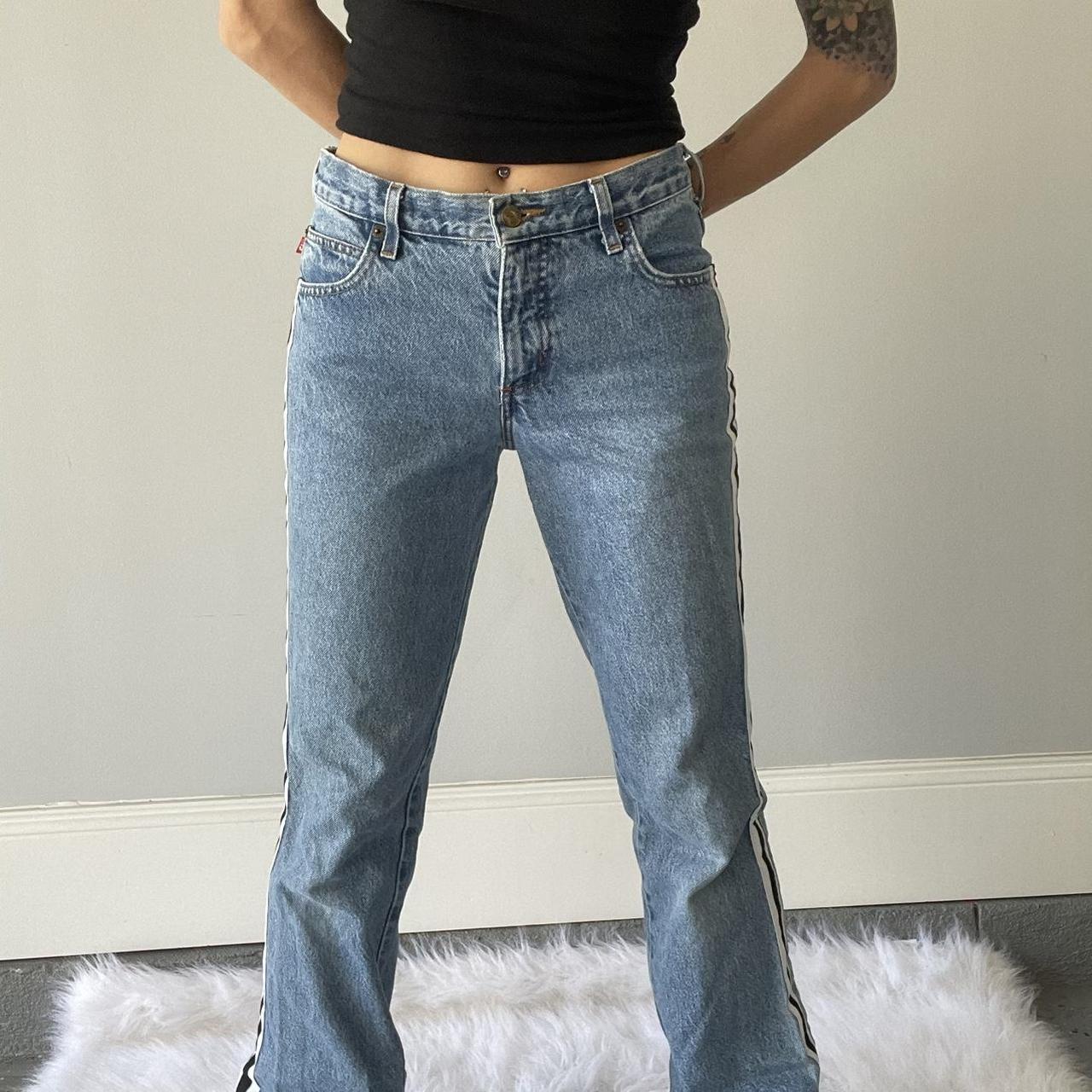 Vintage Y2K MUDD Denim Jeans with Stripes... - Depop