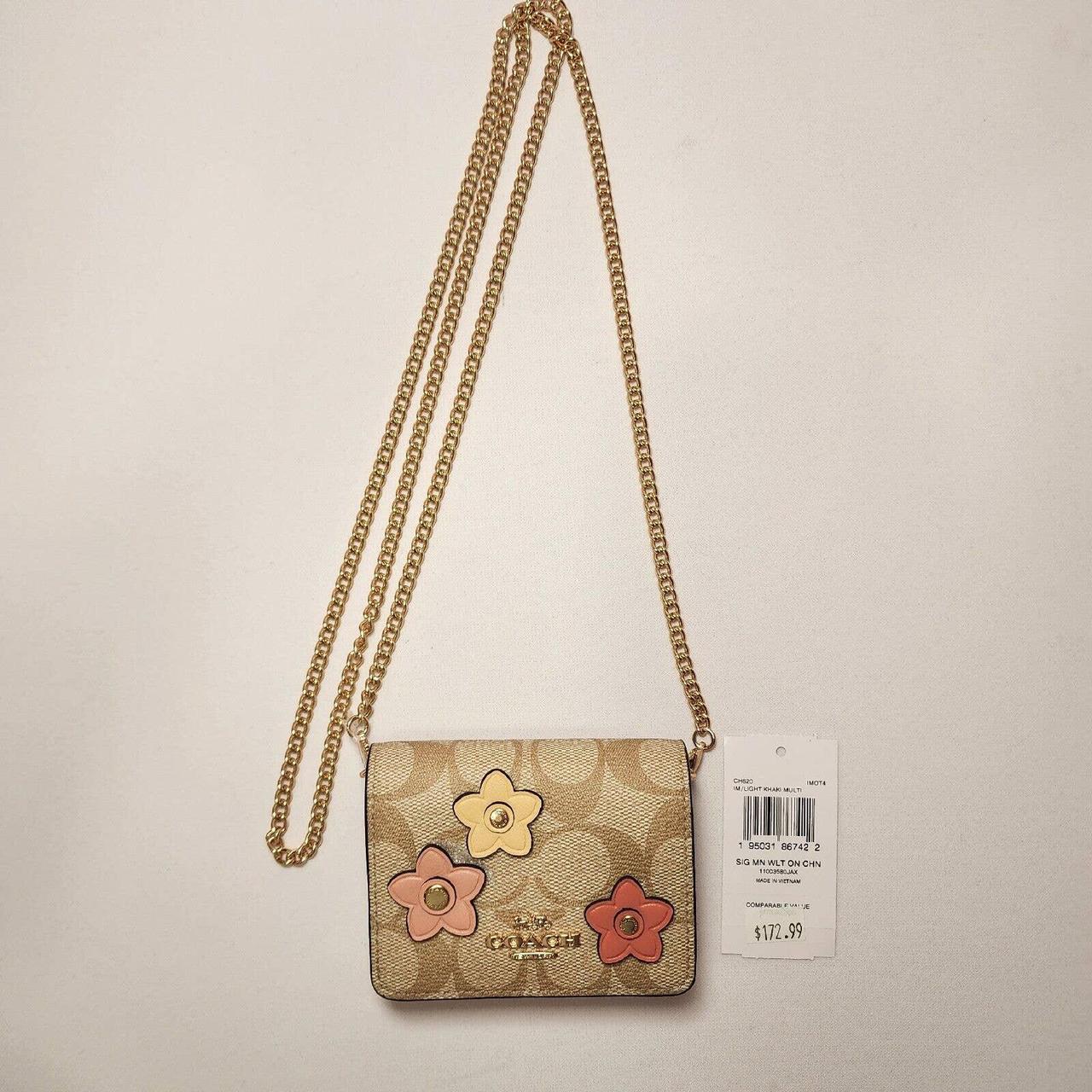 Coach Mini Wallet On A Chain In Signature Canvas With Floral Applique