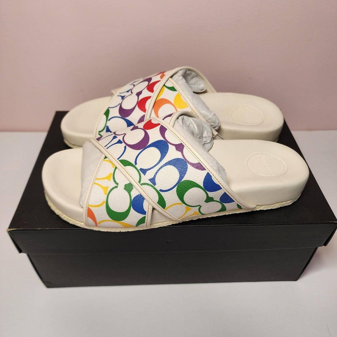 COACH RAINBOW SIGNATURE CROSSOVER SANDAL Size US Depop