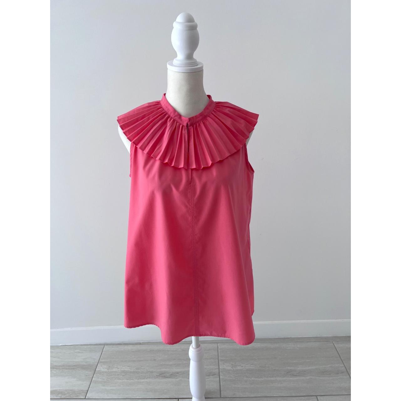 Tara Jarmon Pink Fan neck blouse size 36 19” armpit... - Depop