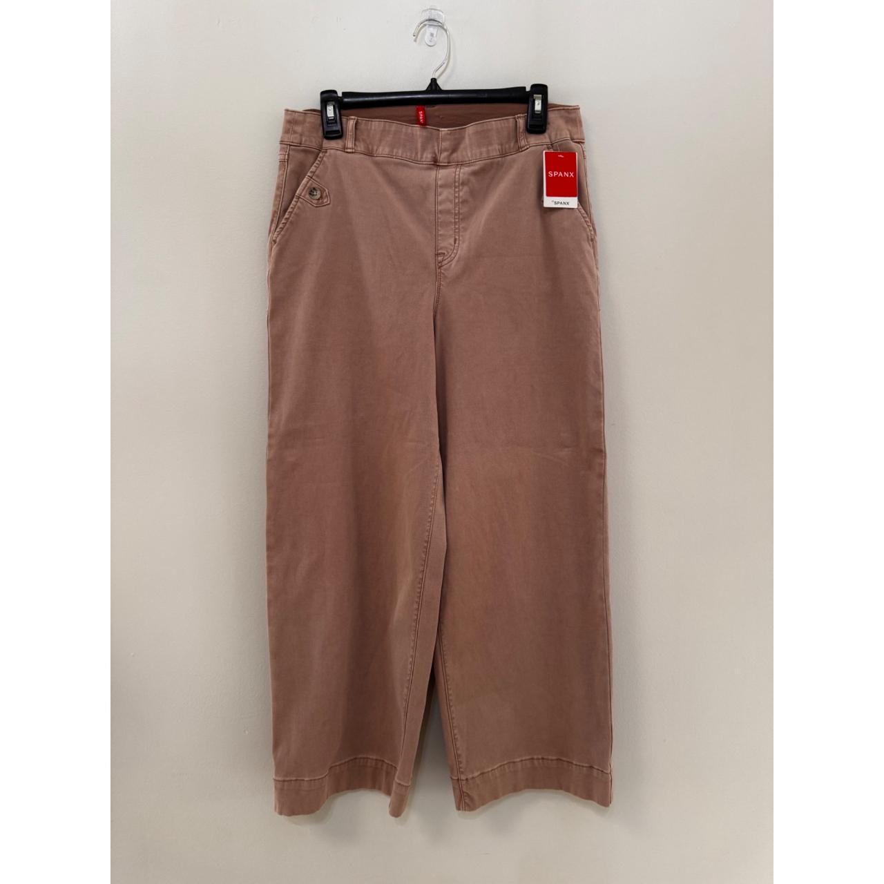 Spanx Pants Womens Medium Brown Wide Leg Cropped Stretch Twill Cotton