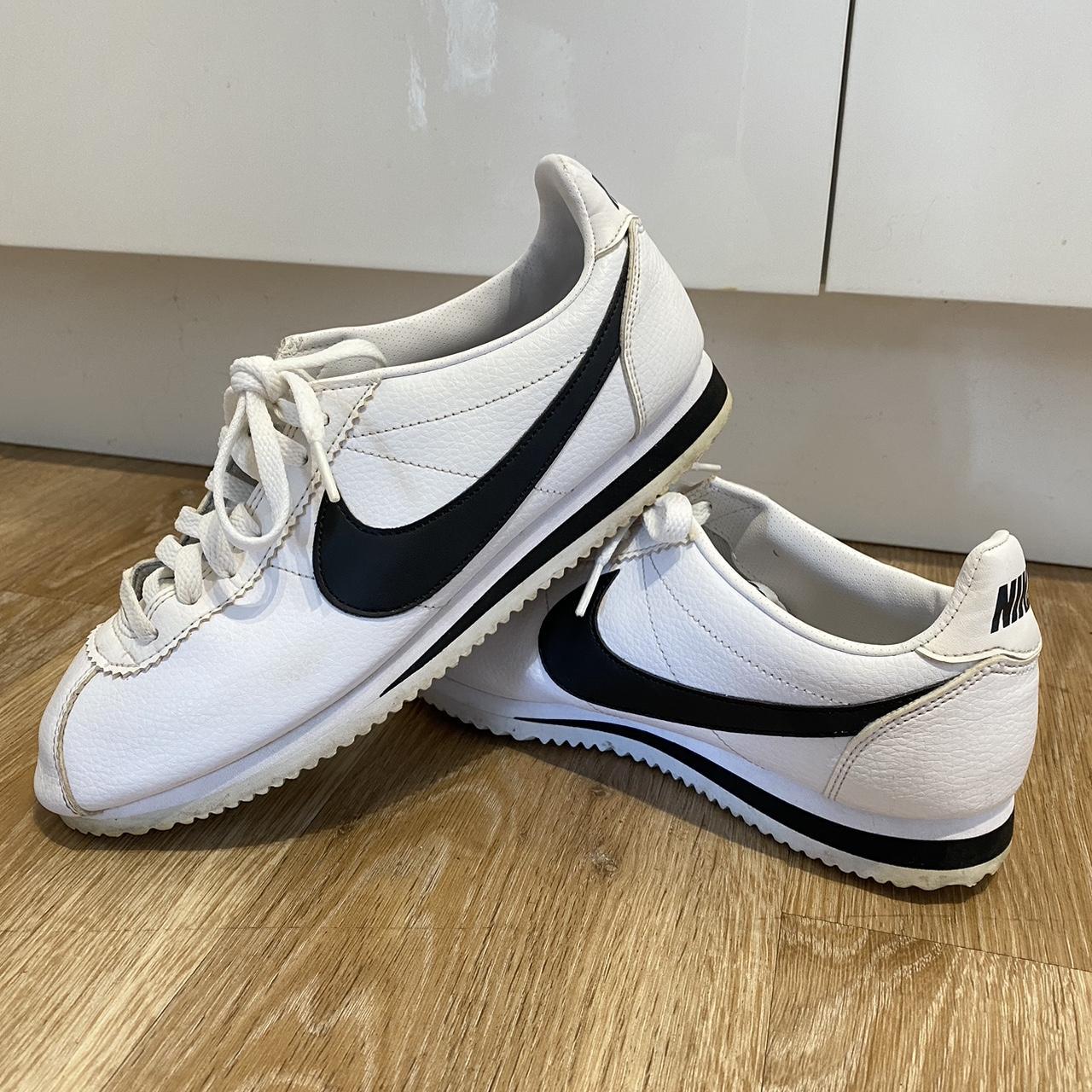 nike white and black classic cortez leather trainers