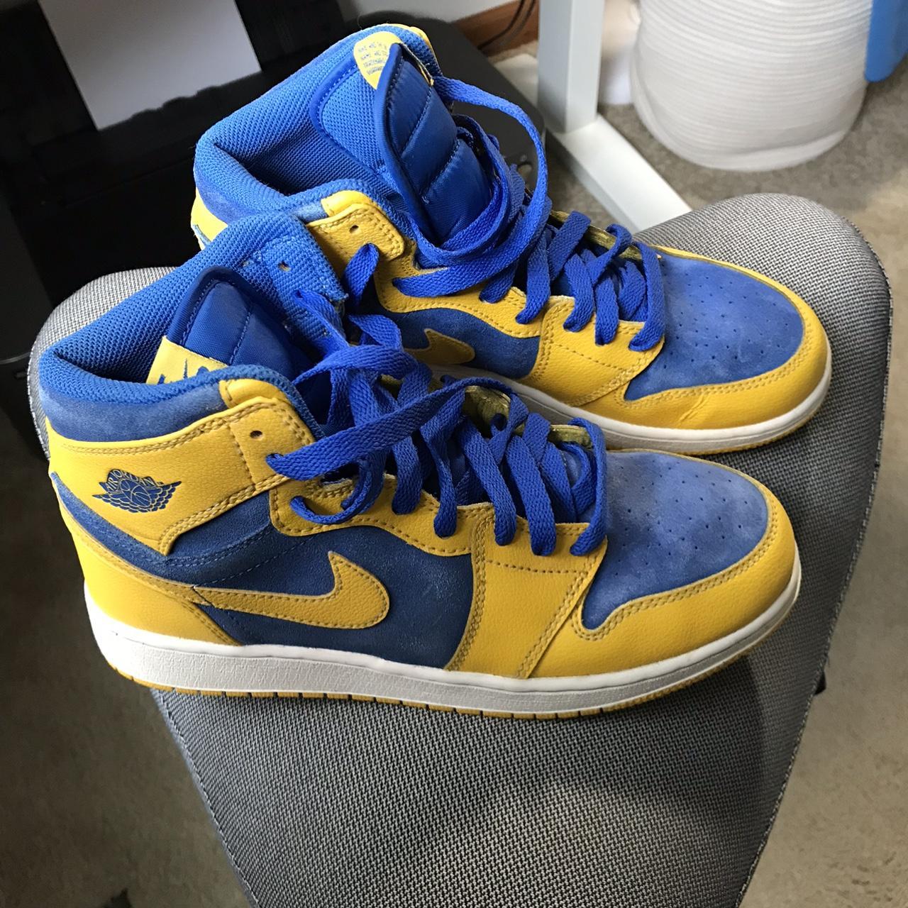 Jordan Women's Blue and Yellow Trainers | Depop