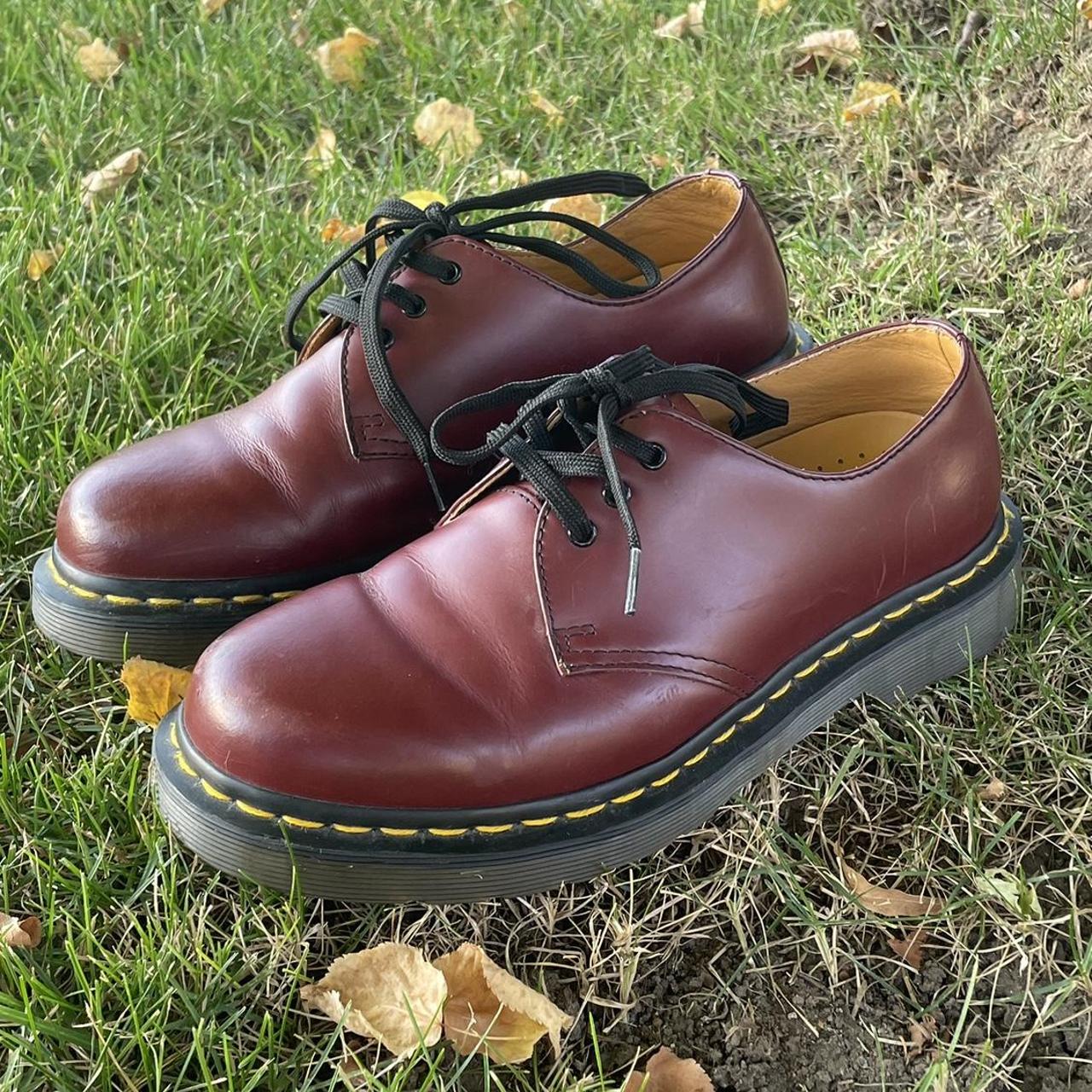 Dr. Martens 1461 yellow stitch ‘Cherry Red Pretty... - Depop