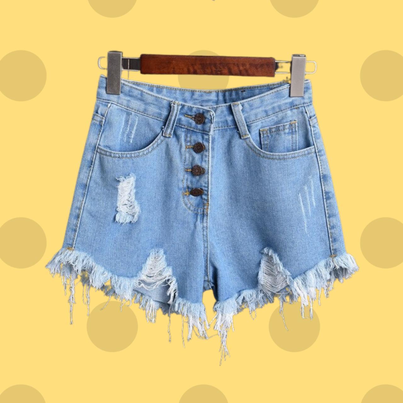 Denim shorts, high waist ripped jeans shorts, hole... Depop