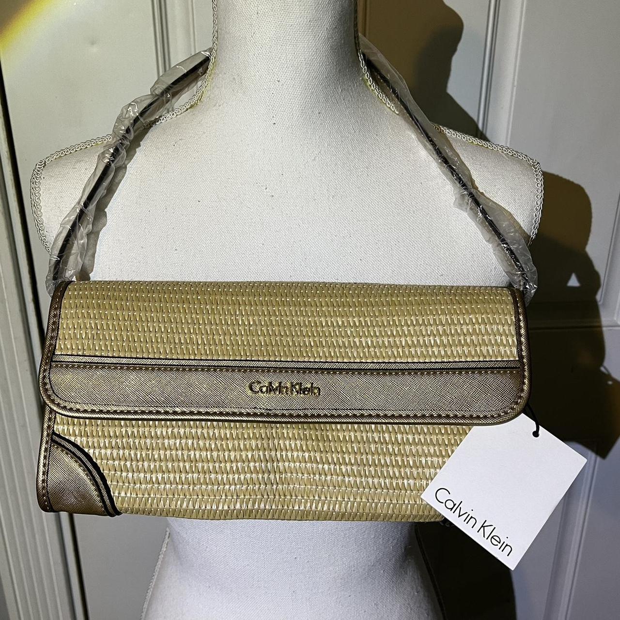 Rare Calvin Klein Gold Straw Flap Shoulder Evening. Depop