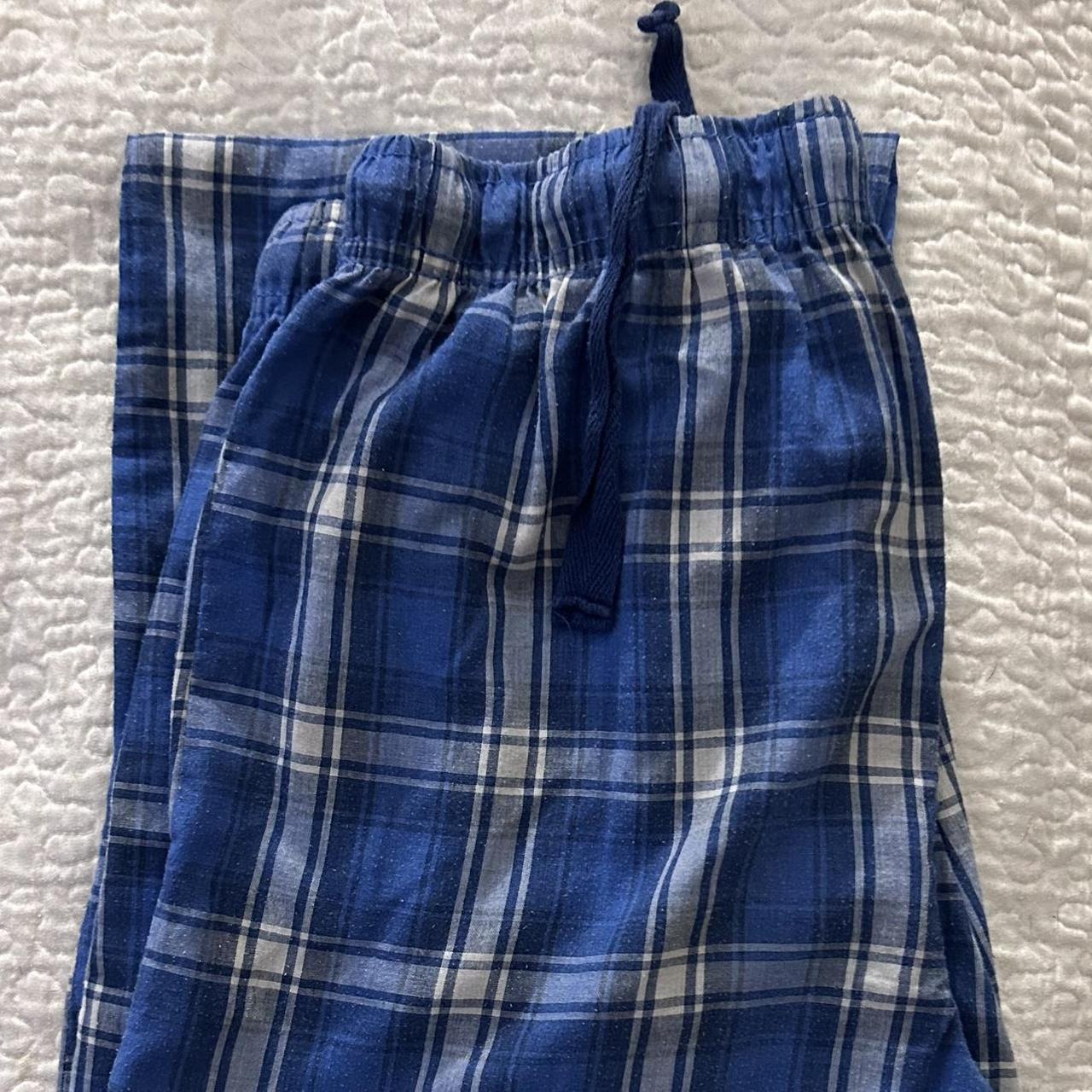 Blue Plaind Pajama Pants Size medium but waot band Depop