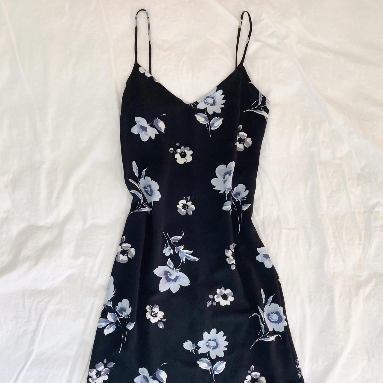 Floral midi dress - black dress with blue floral... - Depop