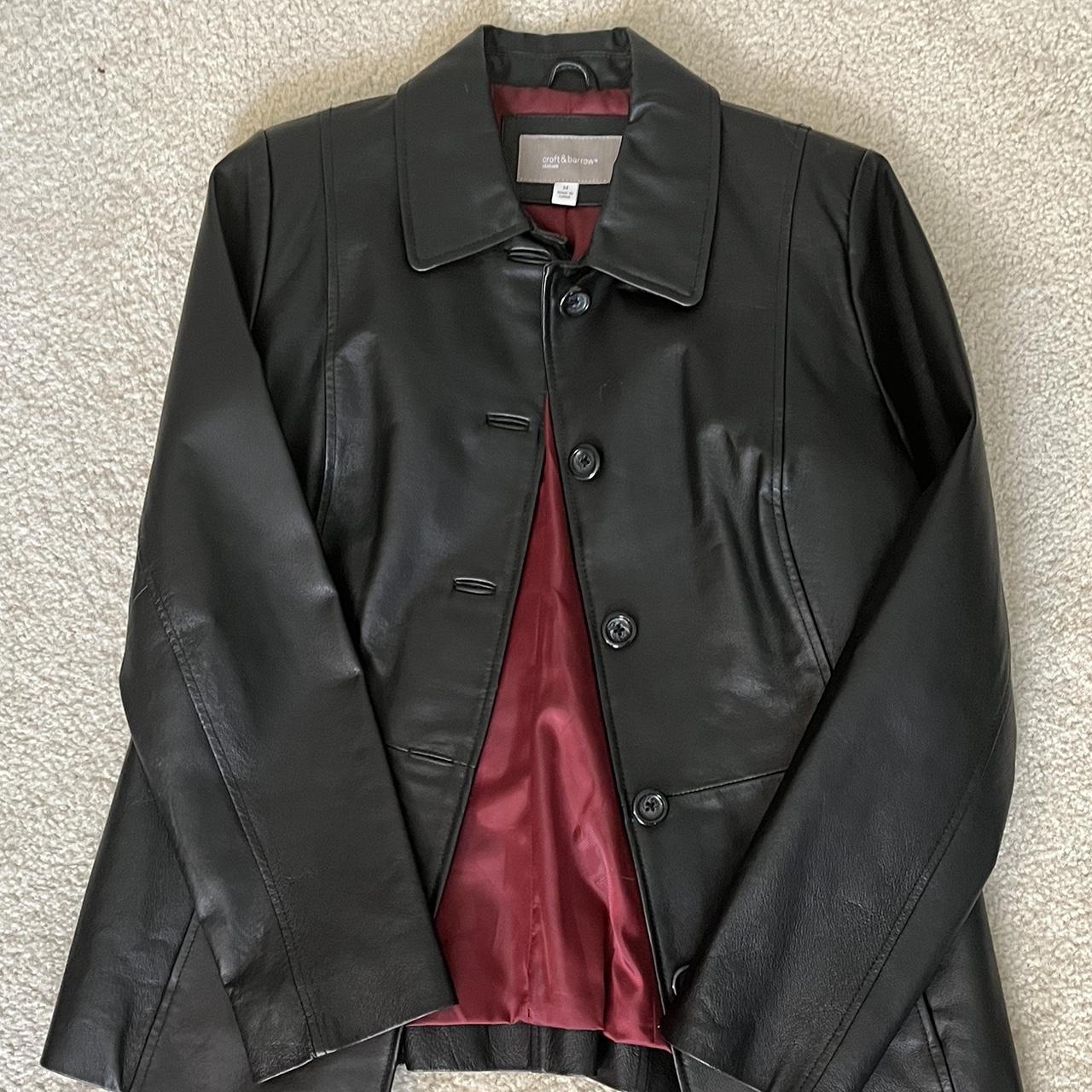 Leather jacket with red lining size medium Super... Depop