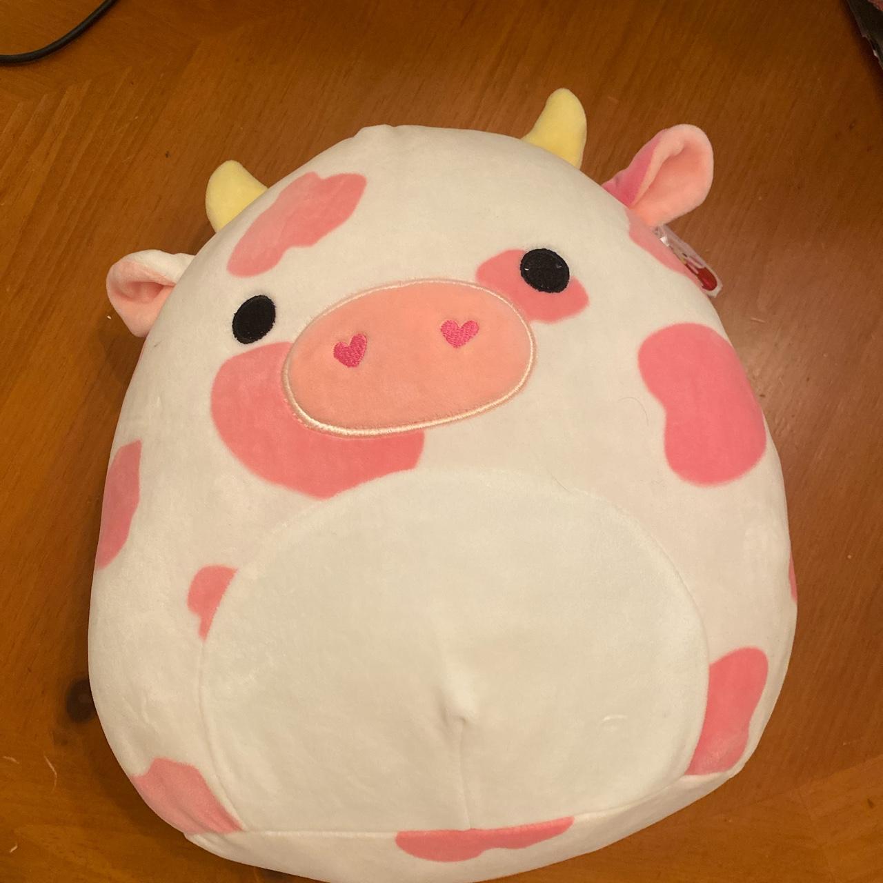 Pink and White Cow Strawberry Squishmallow Badge - Depop