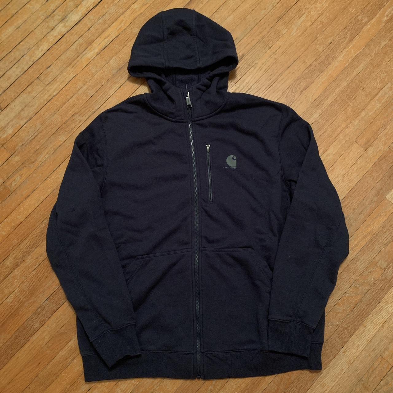 Carhartt force navy zip up hoodie Size XL 29’ top to... - Depop