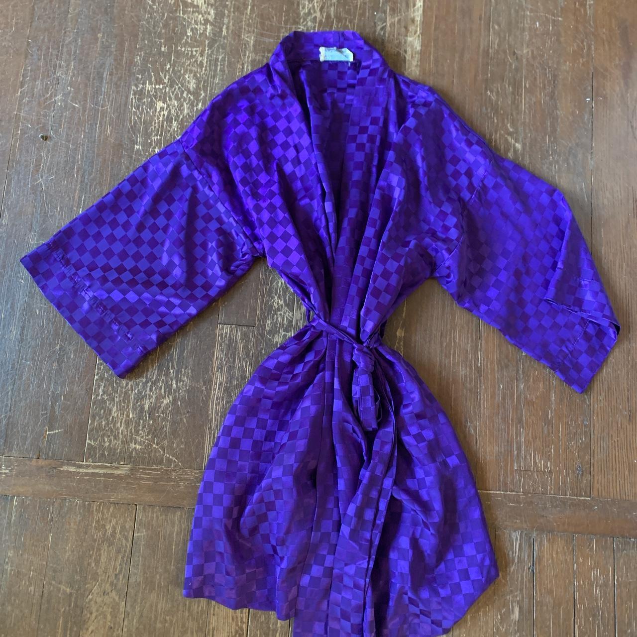 amazing deep purple vintage satin robe with... - Depop