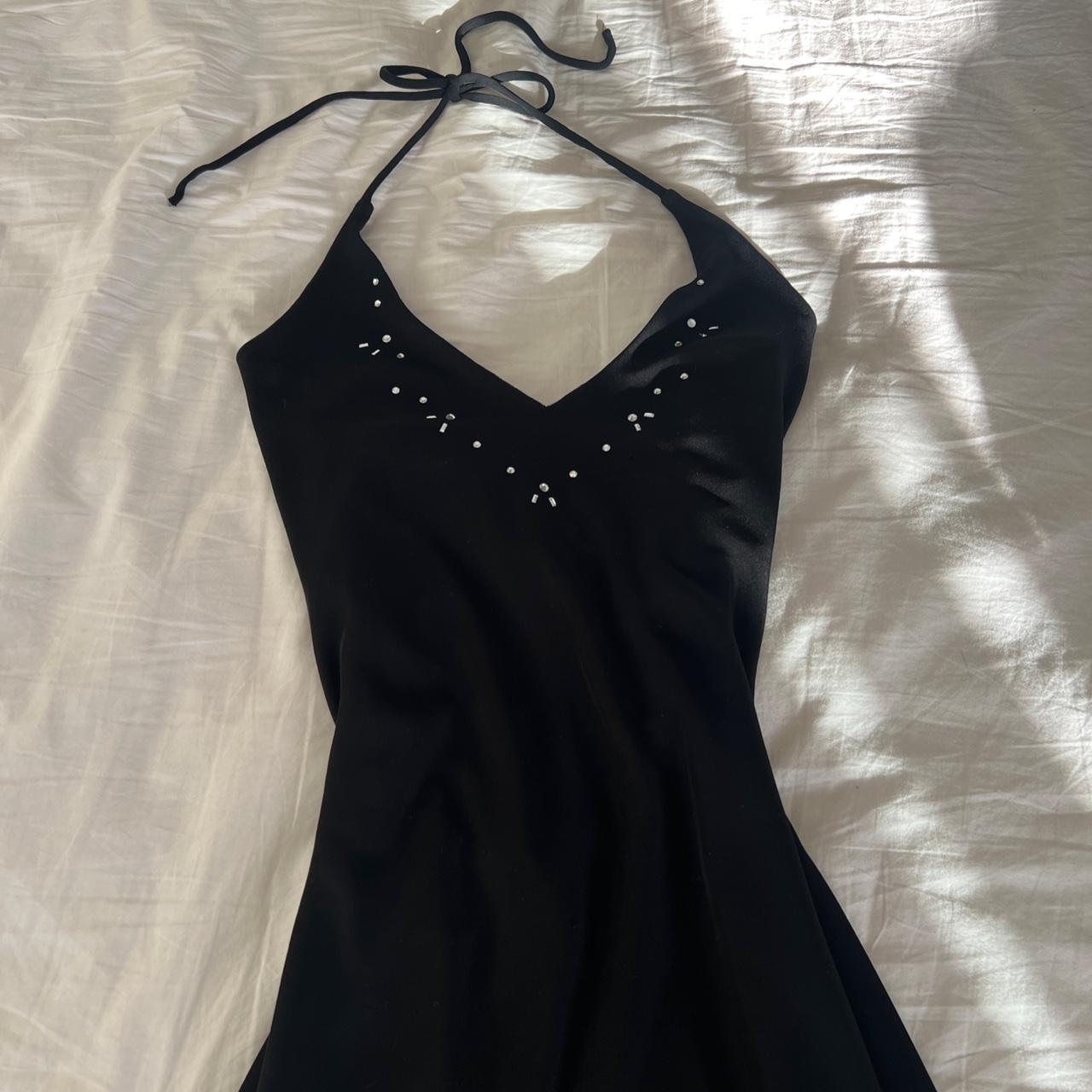 Vintage Blockout Halter Midi Mini Black Dress Has... - Depop