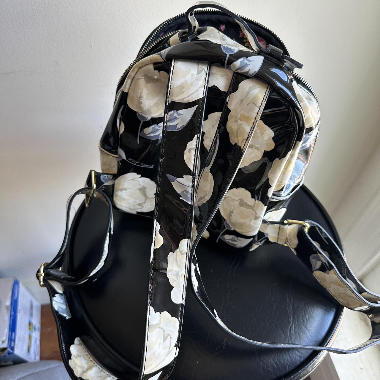 Betsy Johnson Black and White Backpack Purse Floral Print 2024 Xodillon