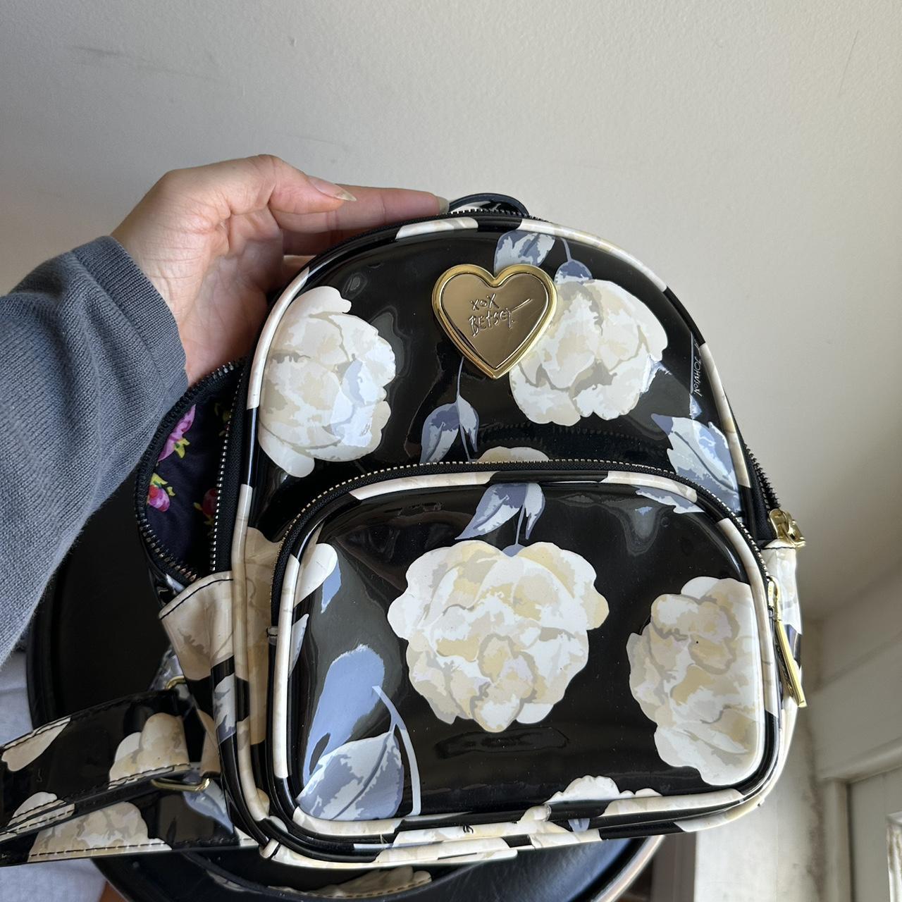 Betsey Johnson black and white floral mini backpack. Depop