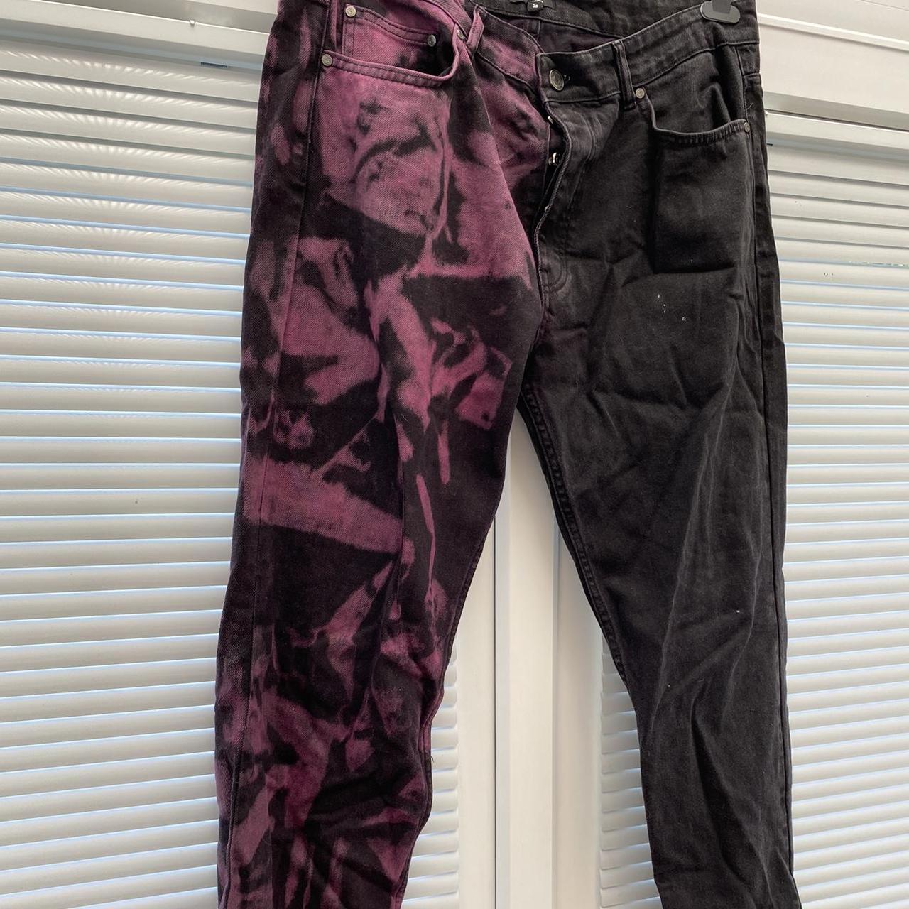 Black And Purple Acid Washed Denim Jeans Size L... - Depop