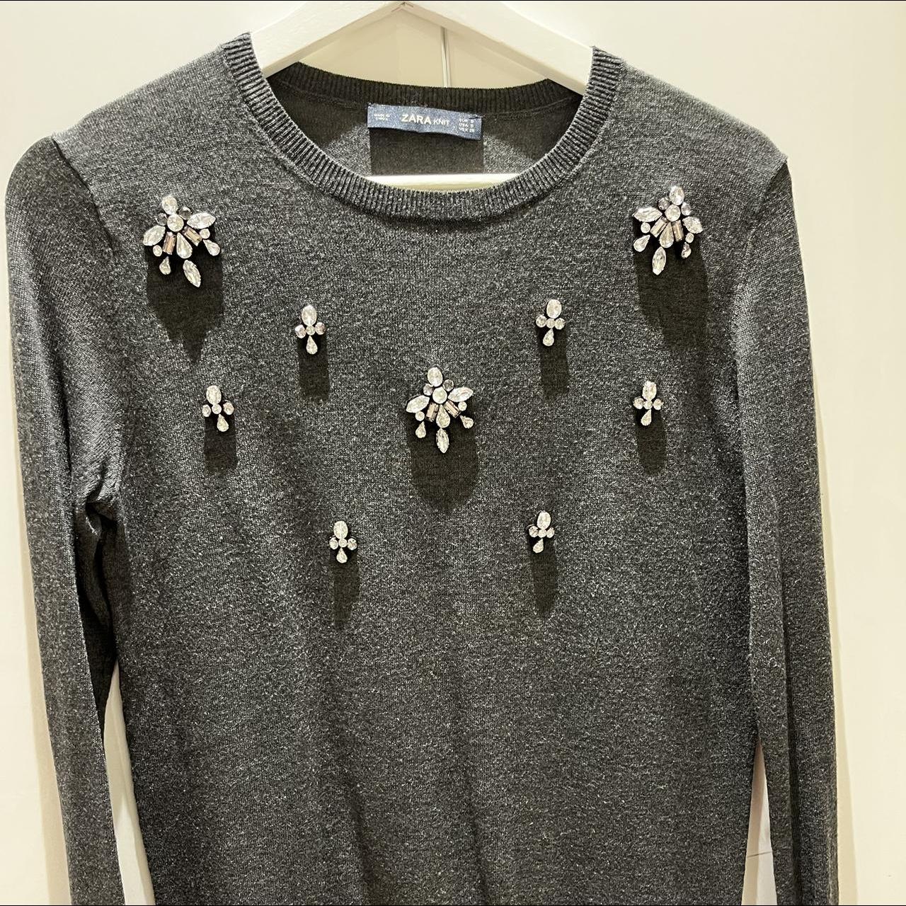 Zara knit sweater with rhinestones Grey Size S Depop