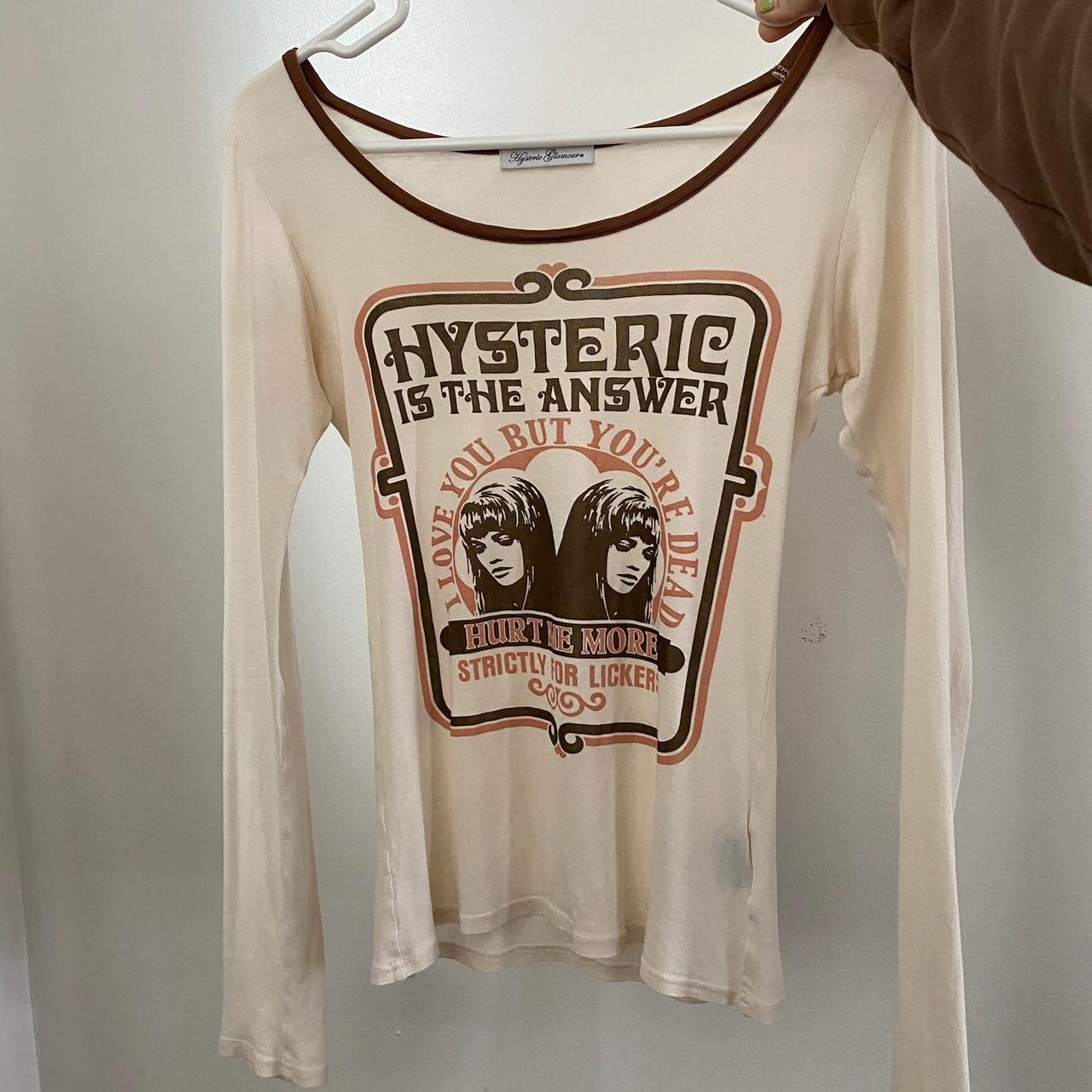 Hysteric Glamour off white and brown long sleeve “I... - Depop