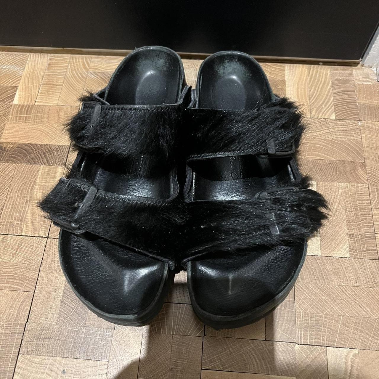 Rick Owens fur leather slides Purchased from SSENSE... - Depop