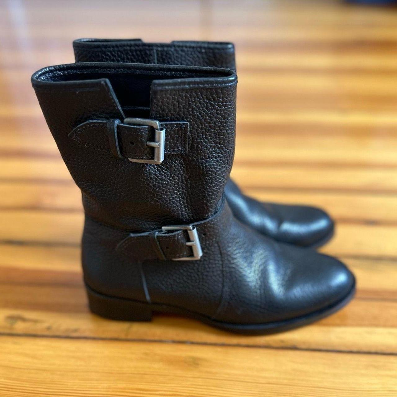 J. Crew Pebbled Black Leather Moto Biker Boots Size Depop