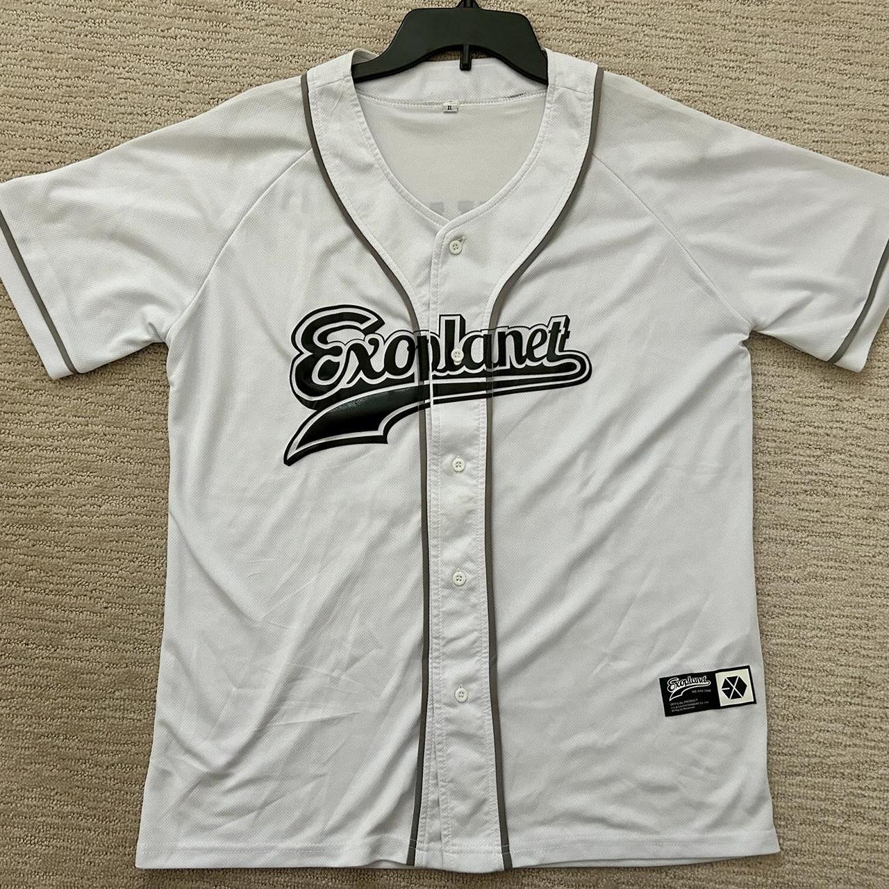EXO EXOPLANET White Baseball Jersey Button Up Shirt... - Depop