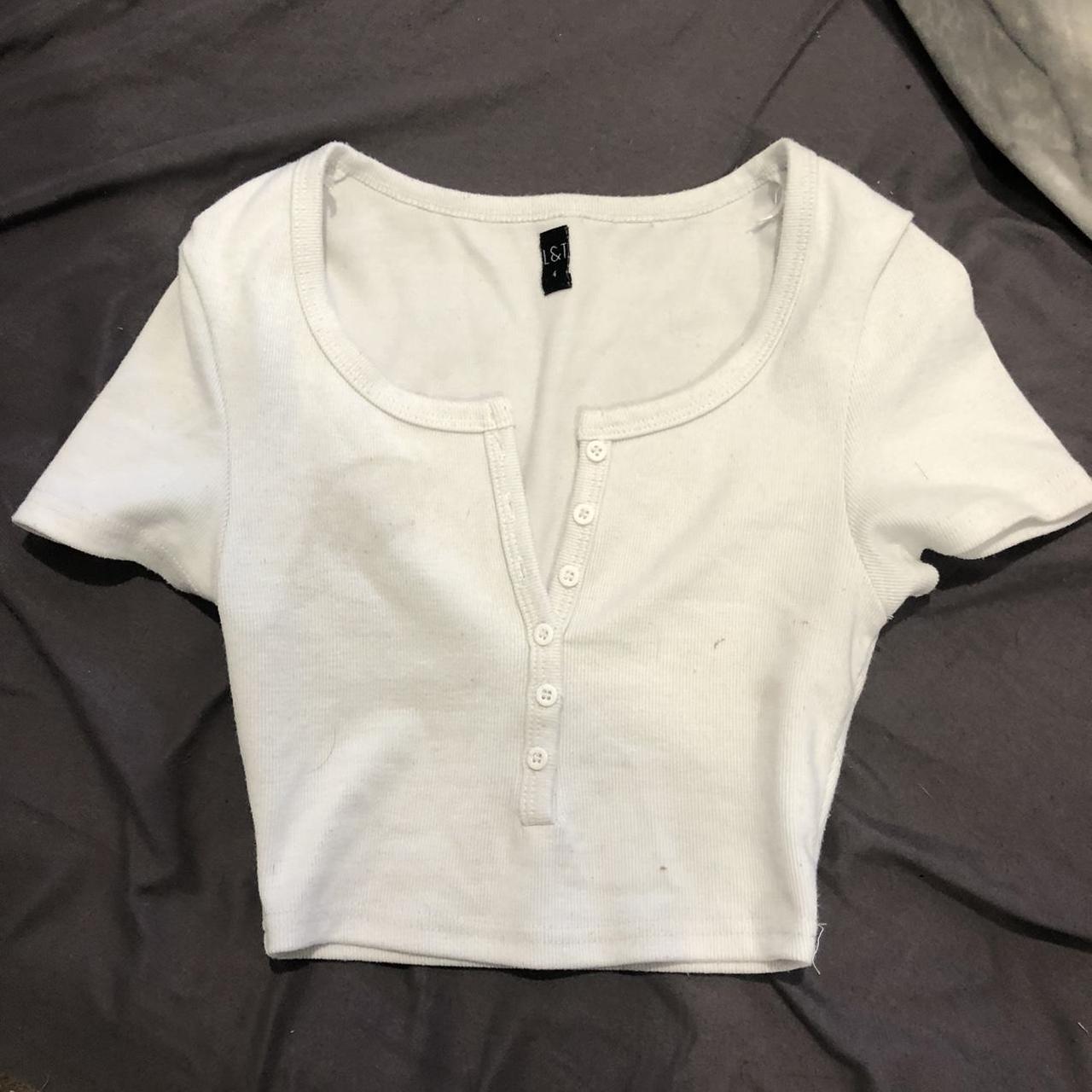 White cropped button up - Depop