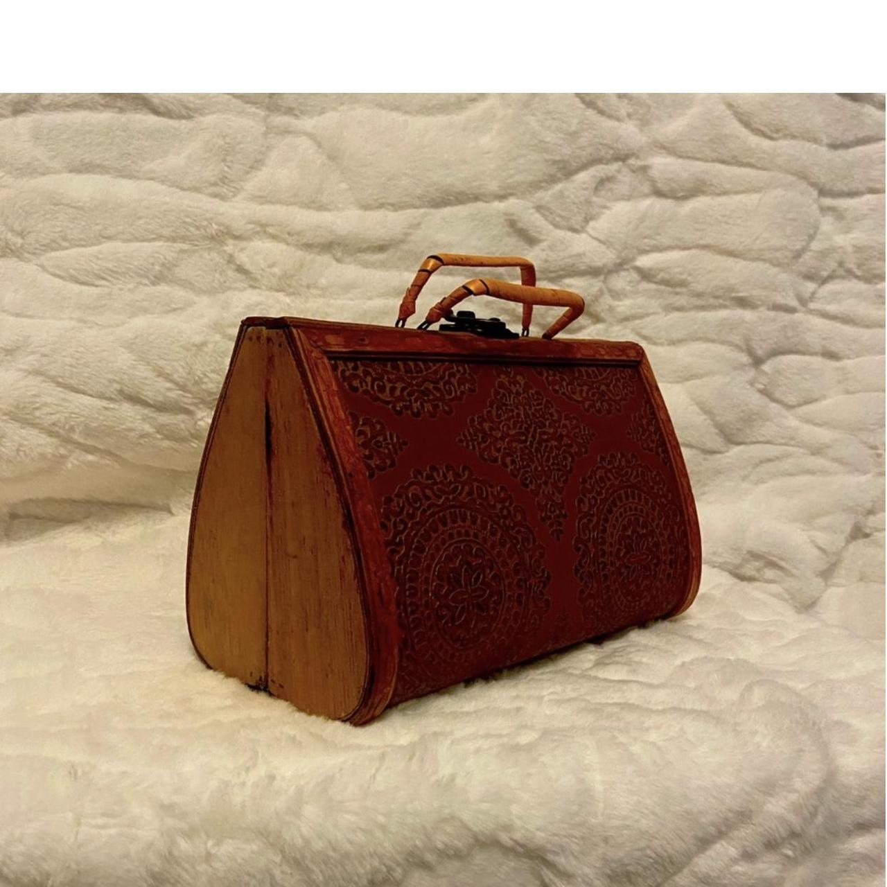 Vintage 1940s Box Bag Purse 1940s Wood Rattan and Willow 