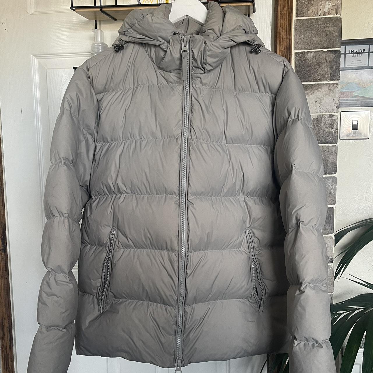 ARNE puffer light grey coat size L in good... - Depop