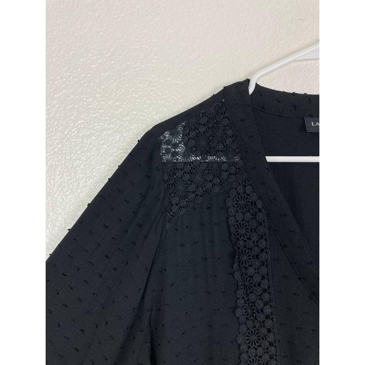 Lane Bryant Black Swiss Dot Crochet Peplum Blouse.