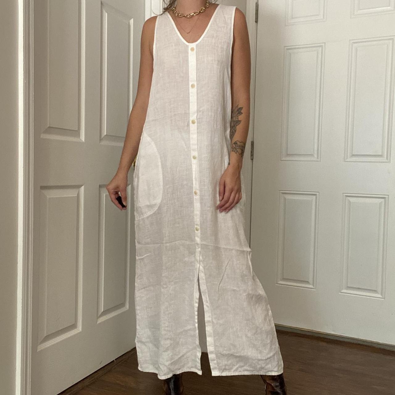 Flax by Jeanne Engelhart White Linen Maxi Dress 21”... - Depop