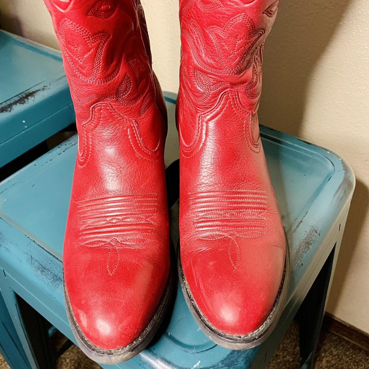 🐮Red Genuine Leather Cowgirl Boots Size 6.5... Depop