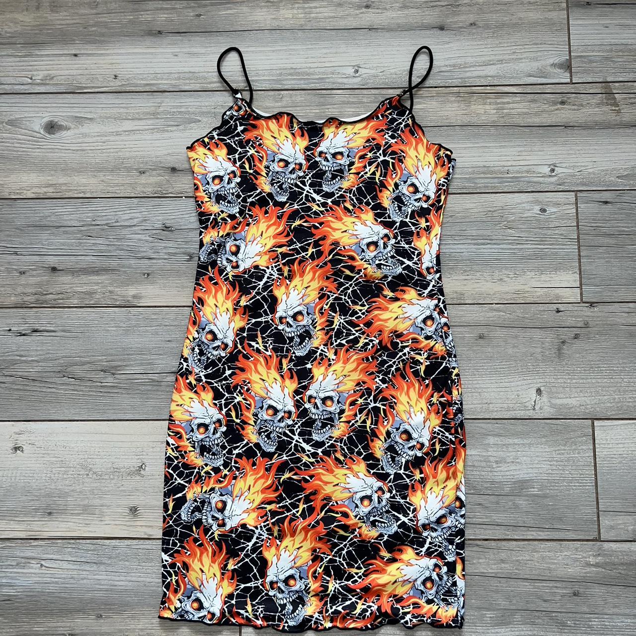 Flaming skull bodycon mini dress! - Depop