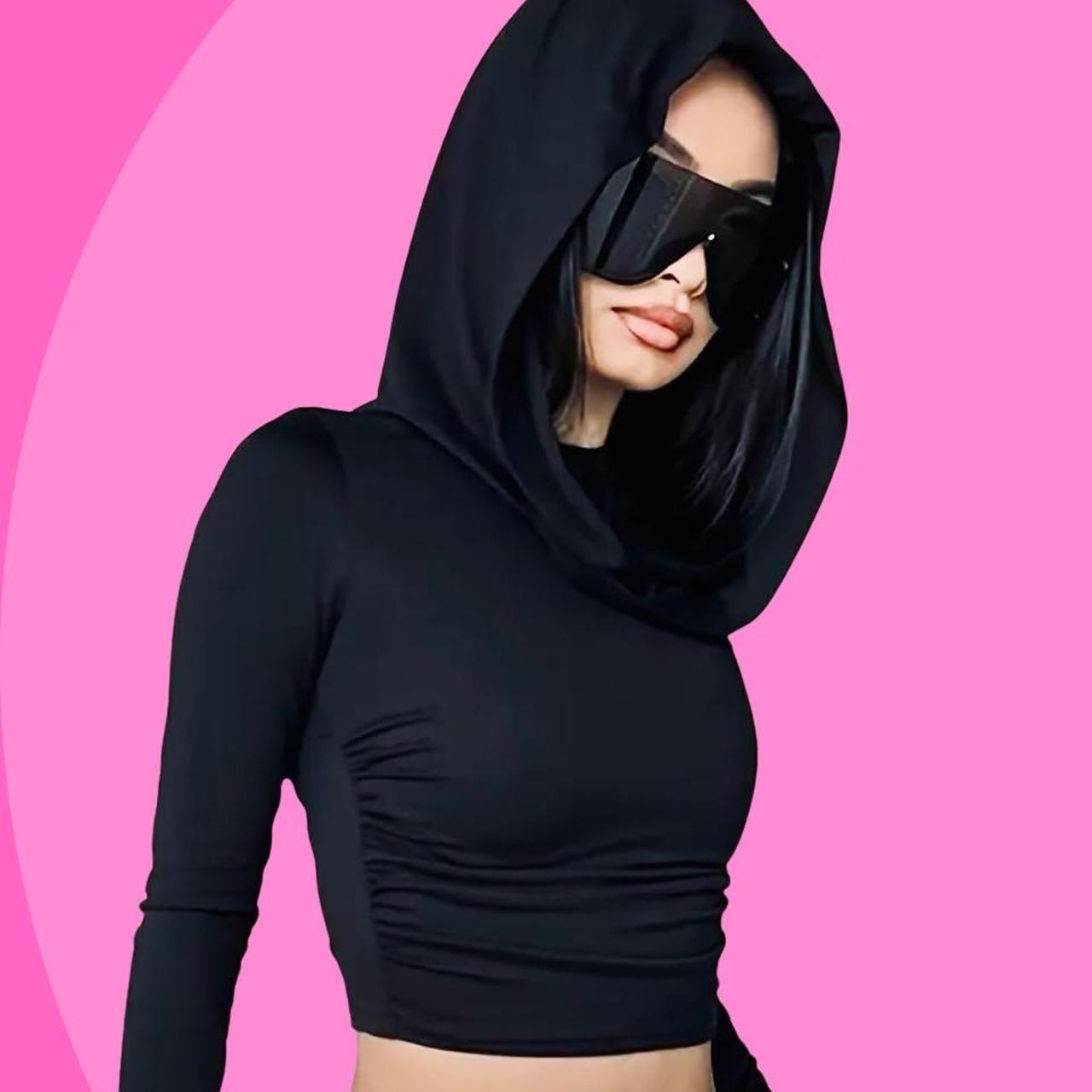 Y2K Hooded Cropped Long Sleeve Slim Crop Top