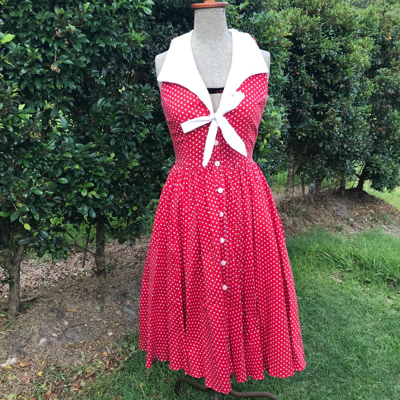 Red pokadot fit and flair Dress ★ Bettie Page by... - Depop