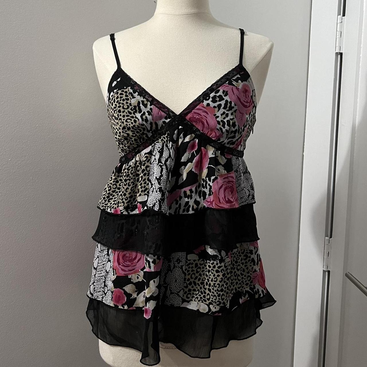 gyaru style babydoll flutter top with cheetah and... - Depop