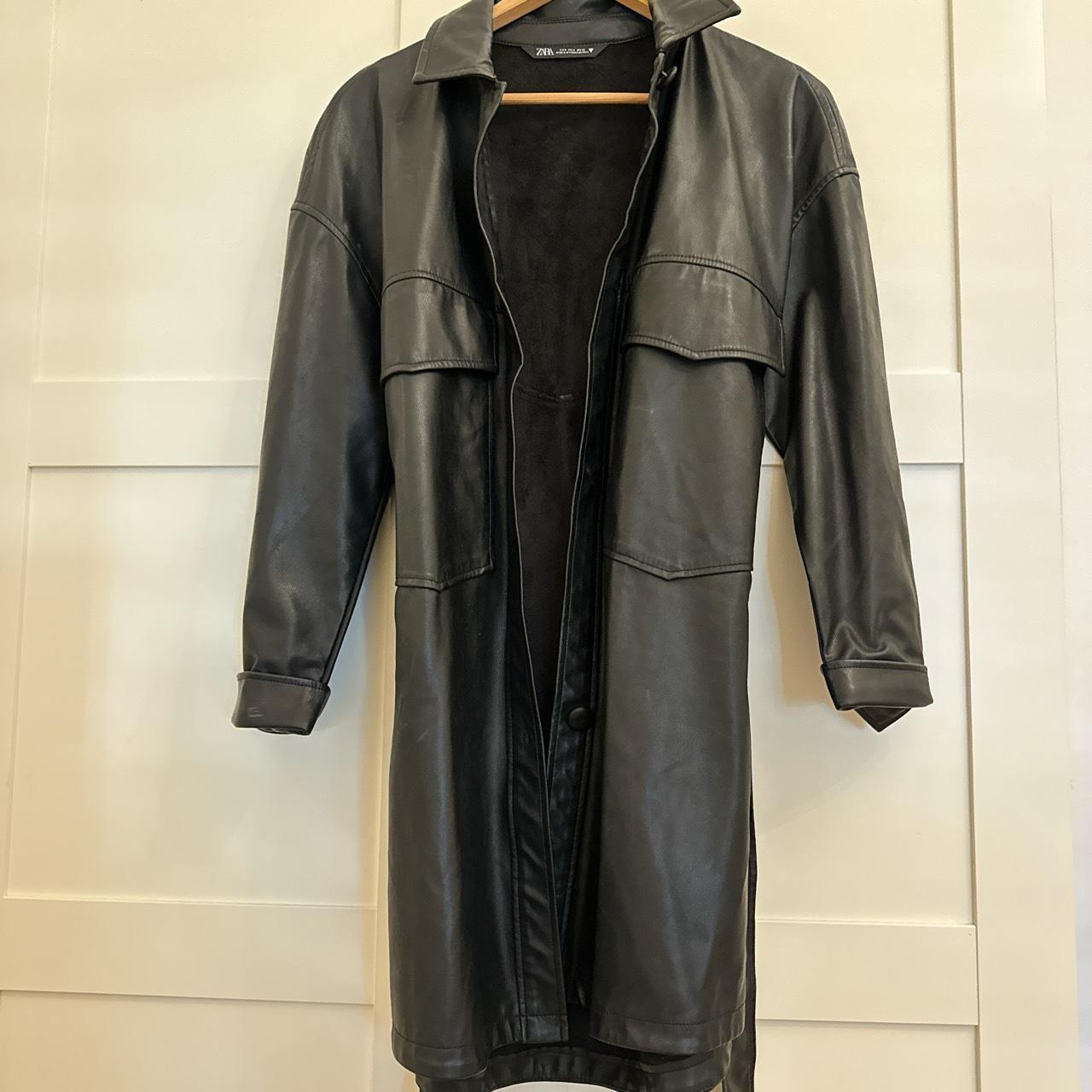 Zara black leather jacket, 2 buttons missing - Depop