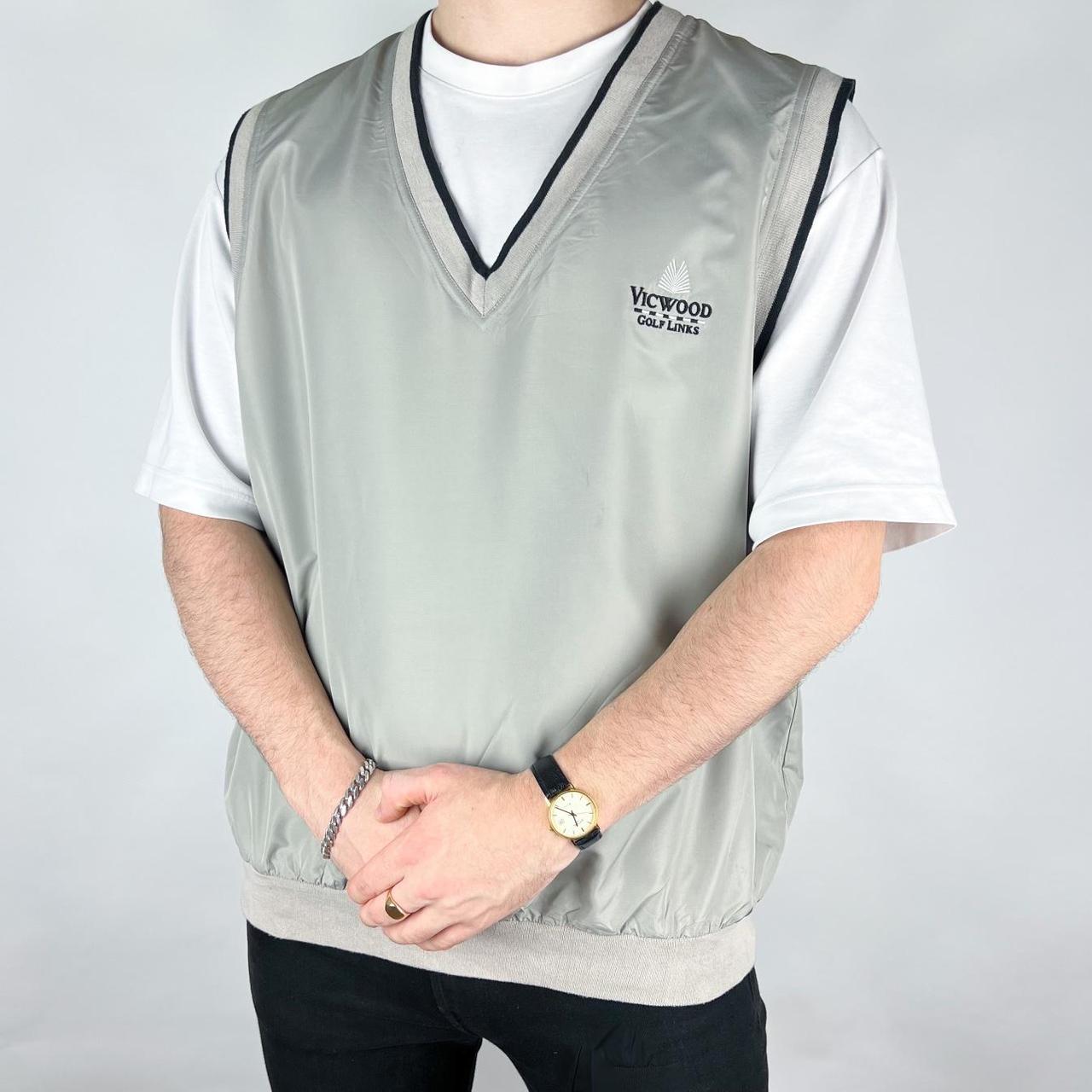 Cutter & Buck Men's Cream and Black Gilet Depop