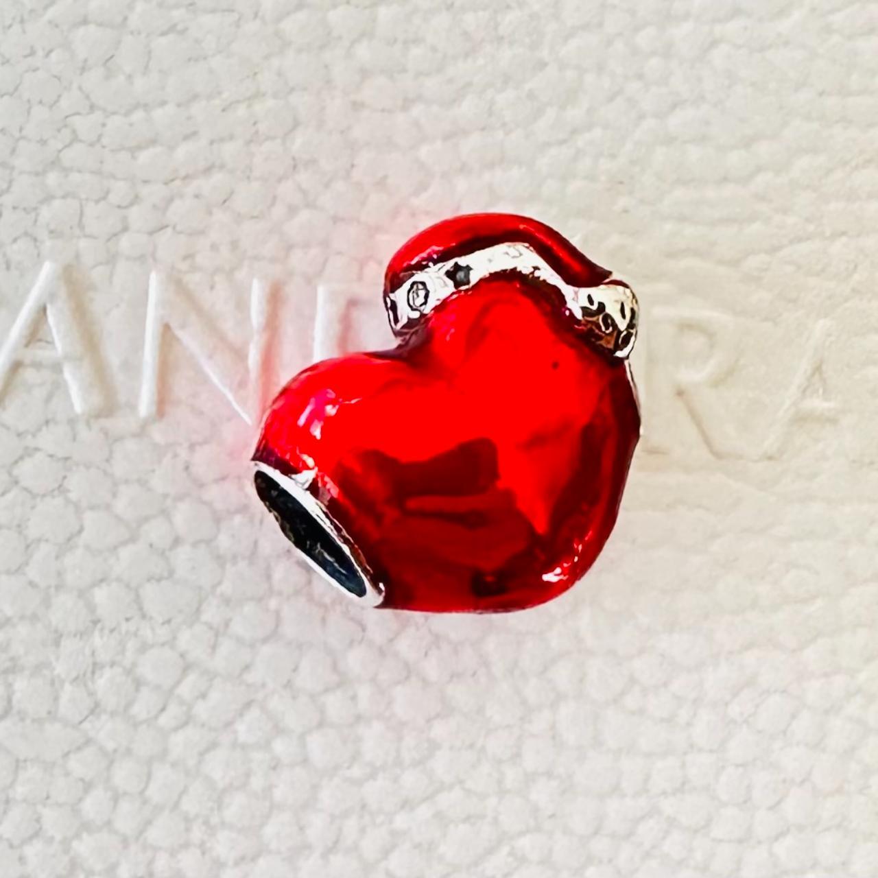 Metallic Red Christmas Heart Charm, Sterling silver