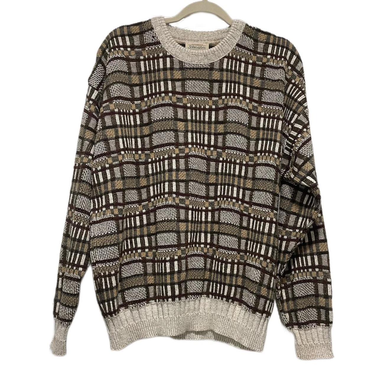 geometric knit grandma 90s sweater oversized fit... - Depop