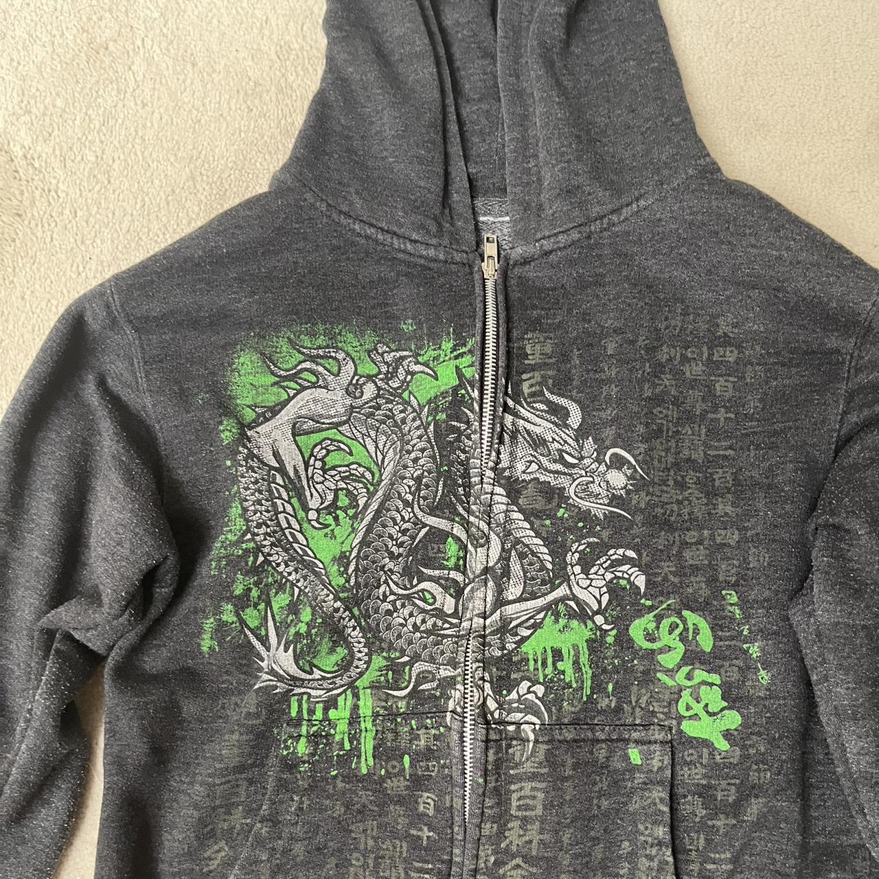 super cool dragon print zip up really rare and one... - Depop
