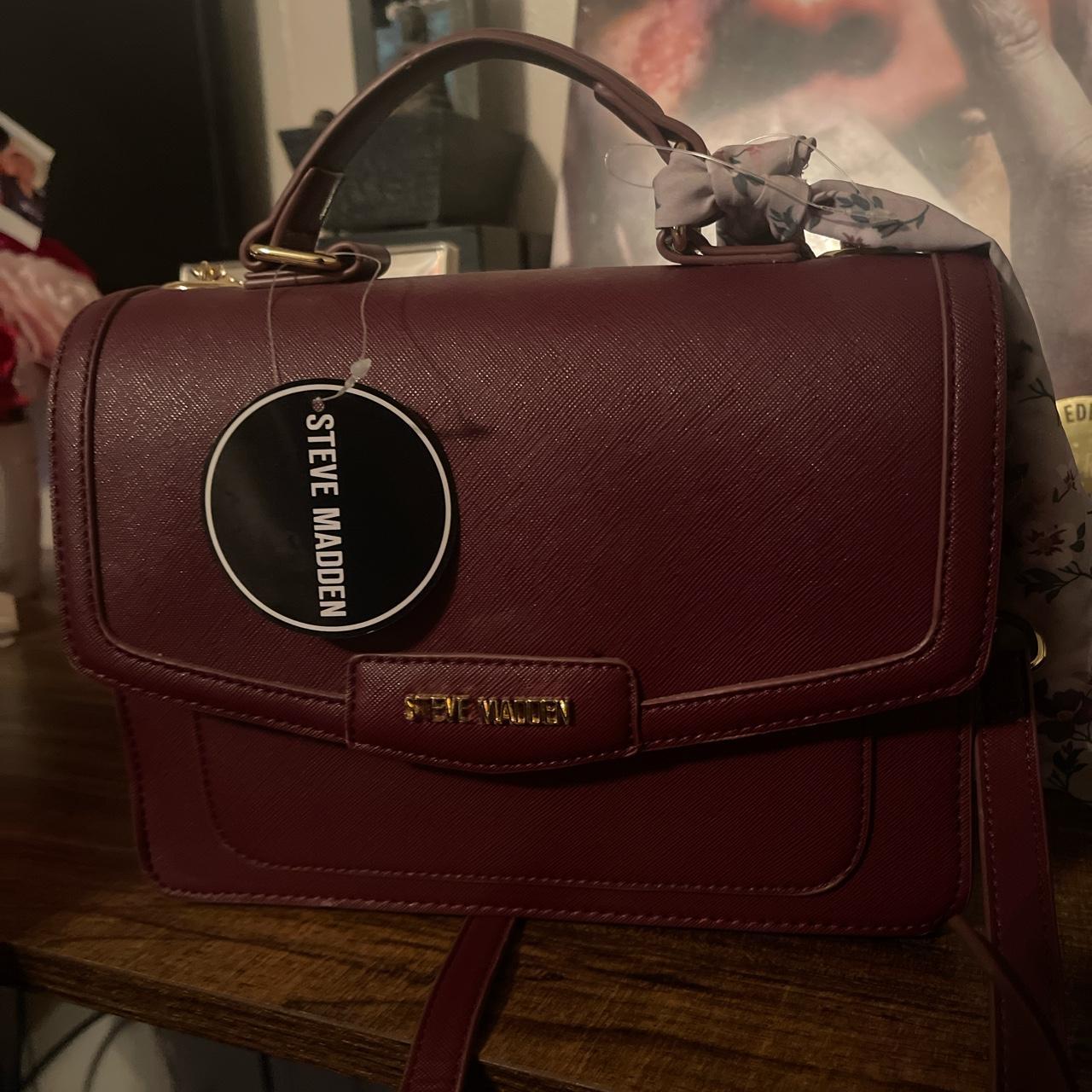 Steve Madden Women's Burgundy and Gold Bag | Depop