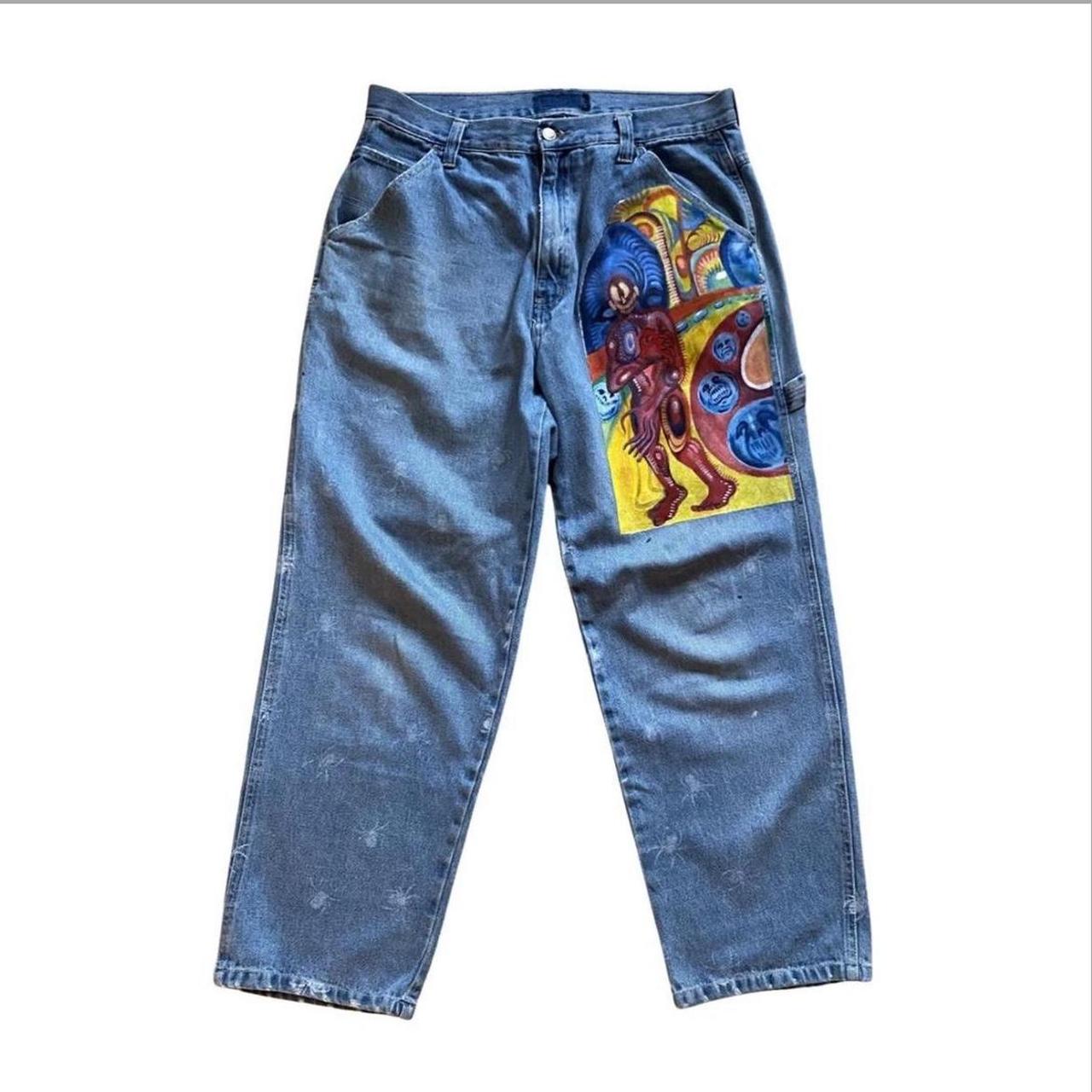 custom jeans painted all by hand - Depop