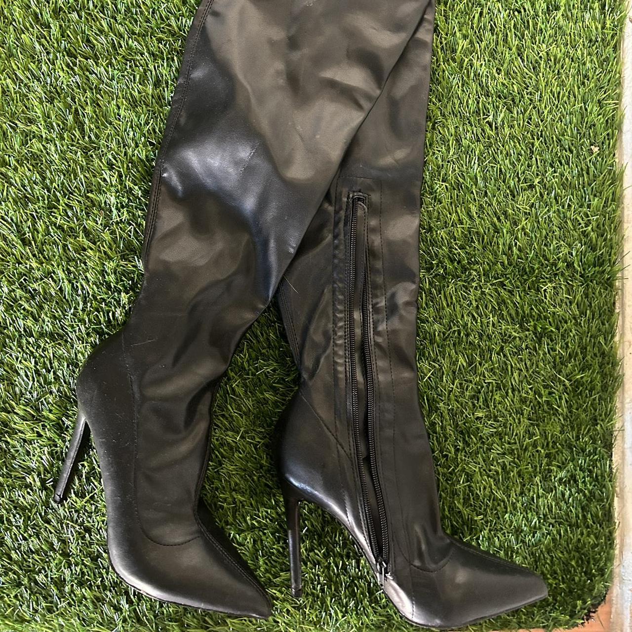 sexy black over the knee stiletto boots brand is... - Depop