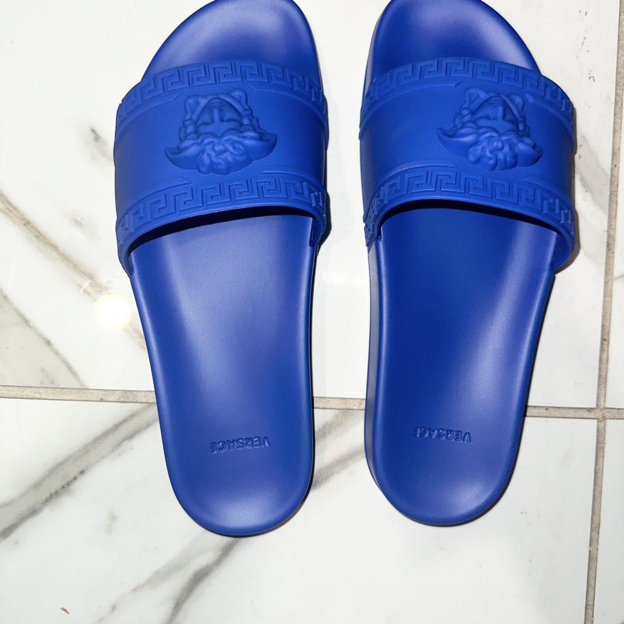 Versace Men's Blue Slides | Depop