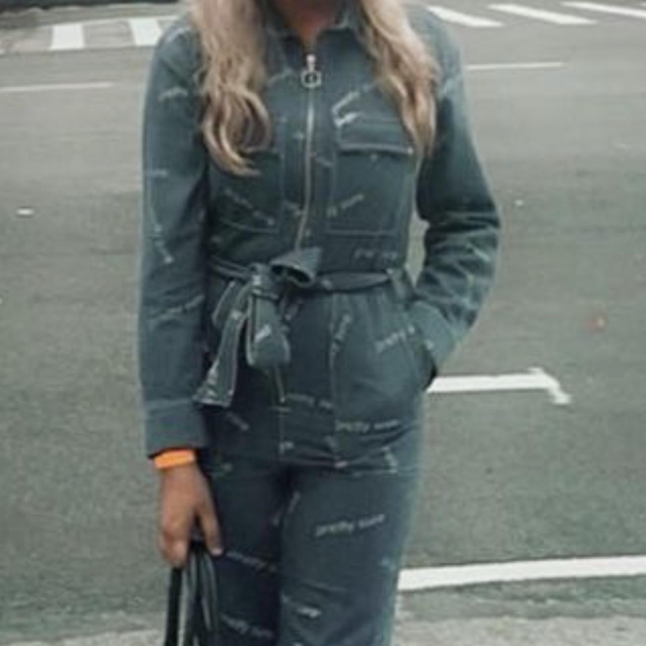 Bershka full length jumpsuit that says pretty sure Depop