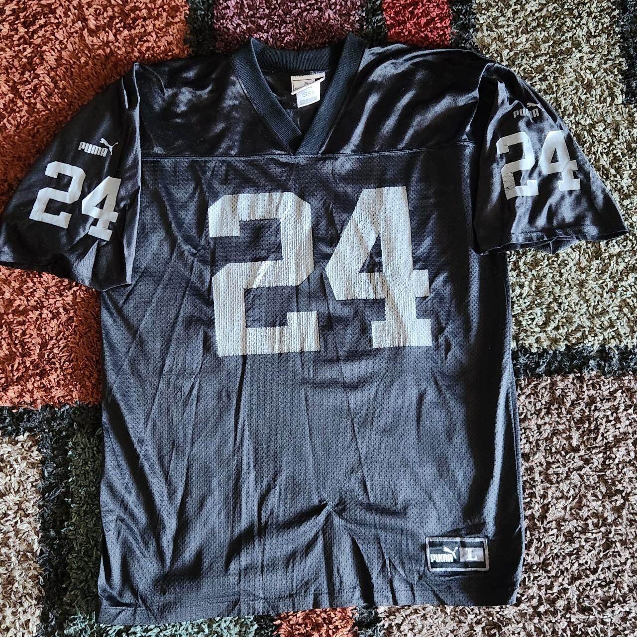 Vintage 90s Charles Woodson Raiders Football Jersey Sz L Puma Black and Silver