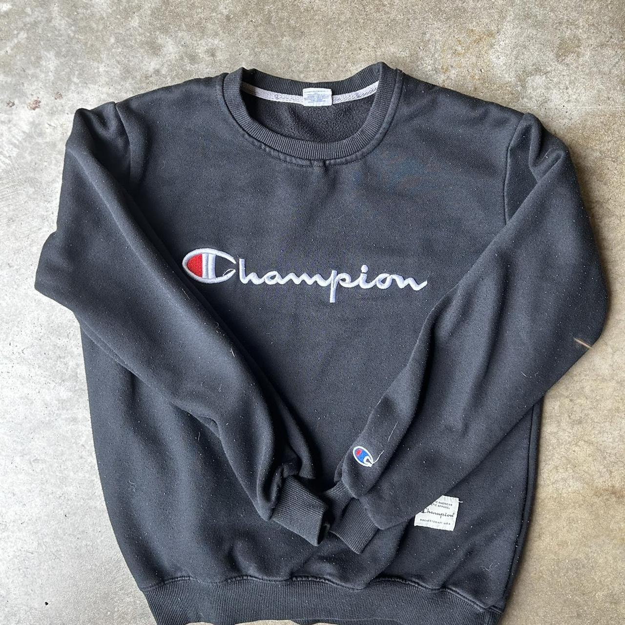 Vintage Embroidered Champion Sports Crewneck Black