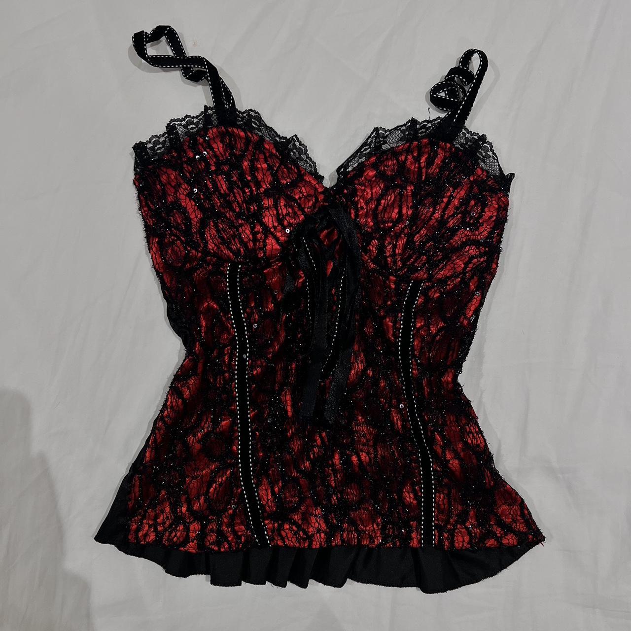 Red And Black Lace Corset Top Lace And Satin ☆ Depop