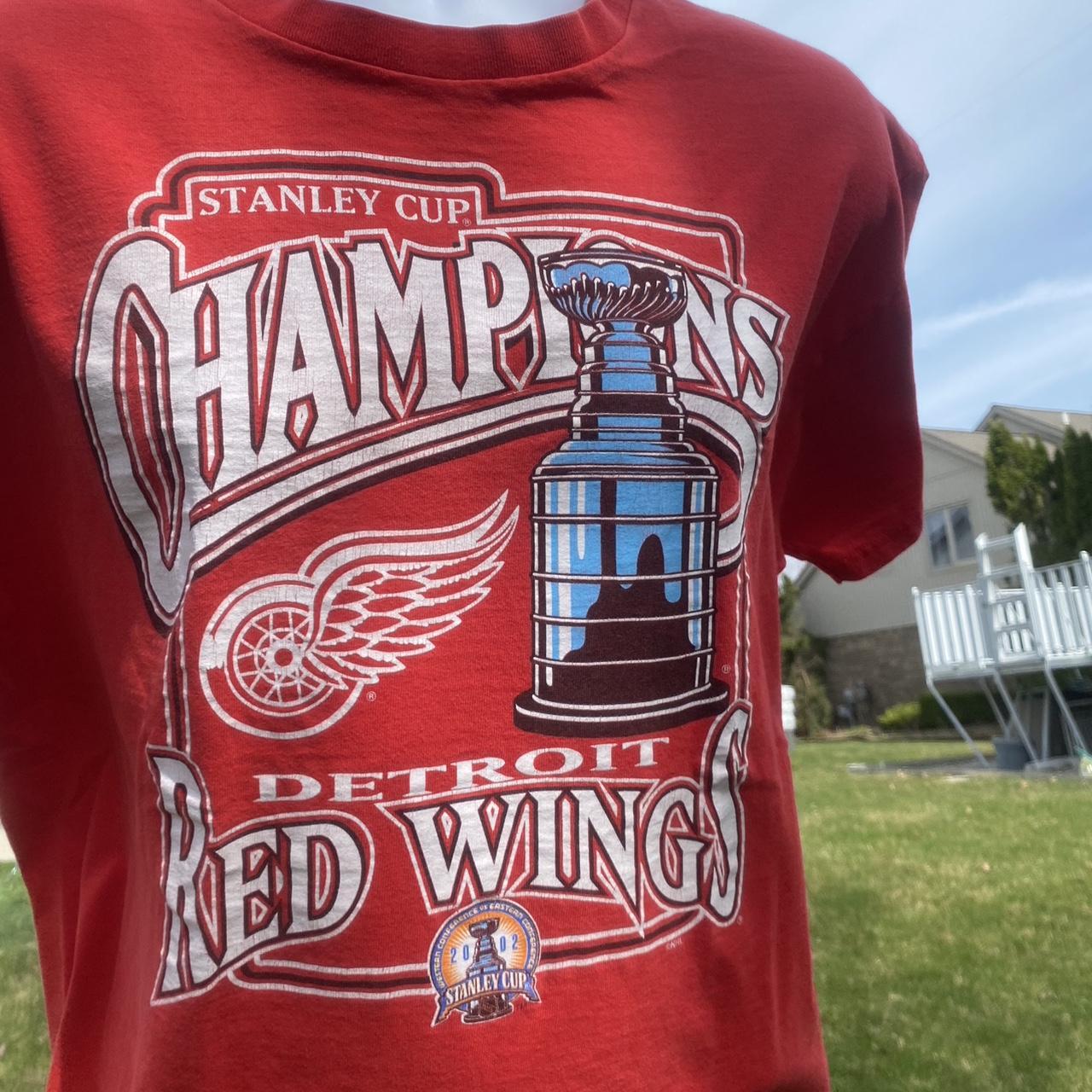 VINTAGE Detroit Red Wings T Shirt Mens Large 2002 Stanley Cup Champs Hockey  Red